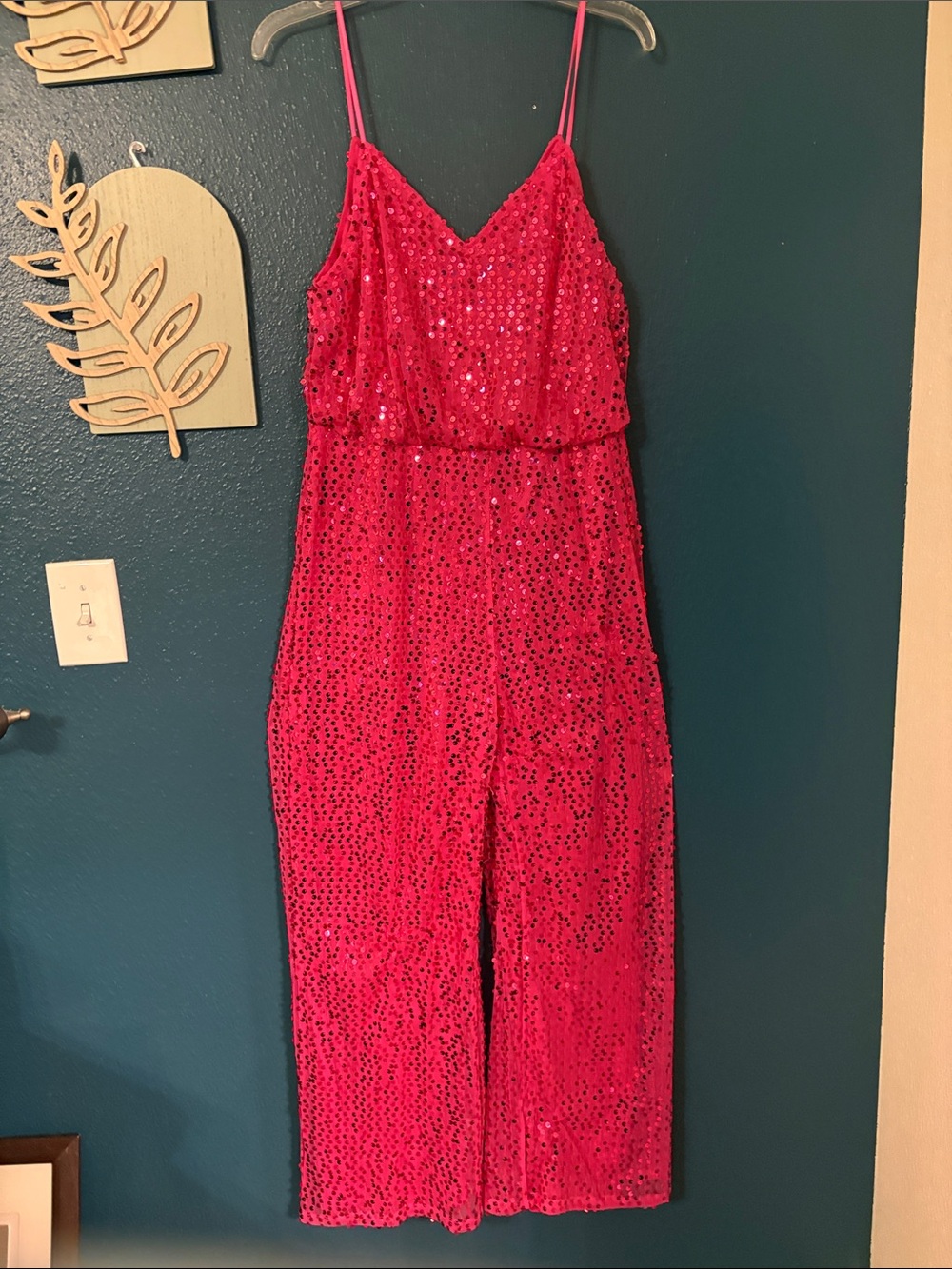 Hot Pink Sequin Spaghetti-Strap Jumpsuit